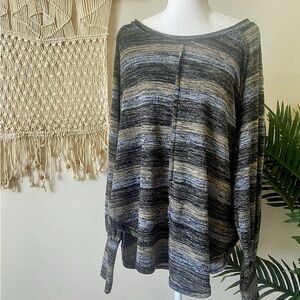 Free People Oversized Space Dye Striped Balloon Sleeve Top